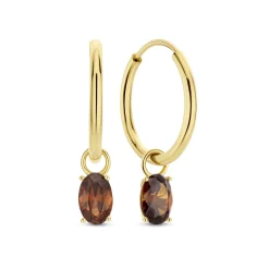Isabel Bernard Baguette Brune 14 karaat gouden creolen met bruine zirkonia steen New