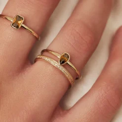 Isabel Bernard Baguette Brune 14 karaat gouden ring met bruine zirkonia steen Outlet