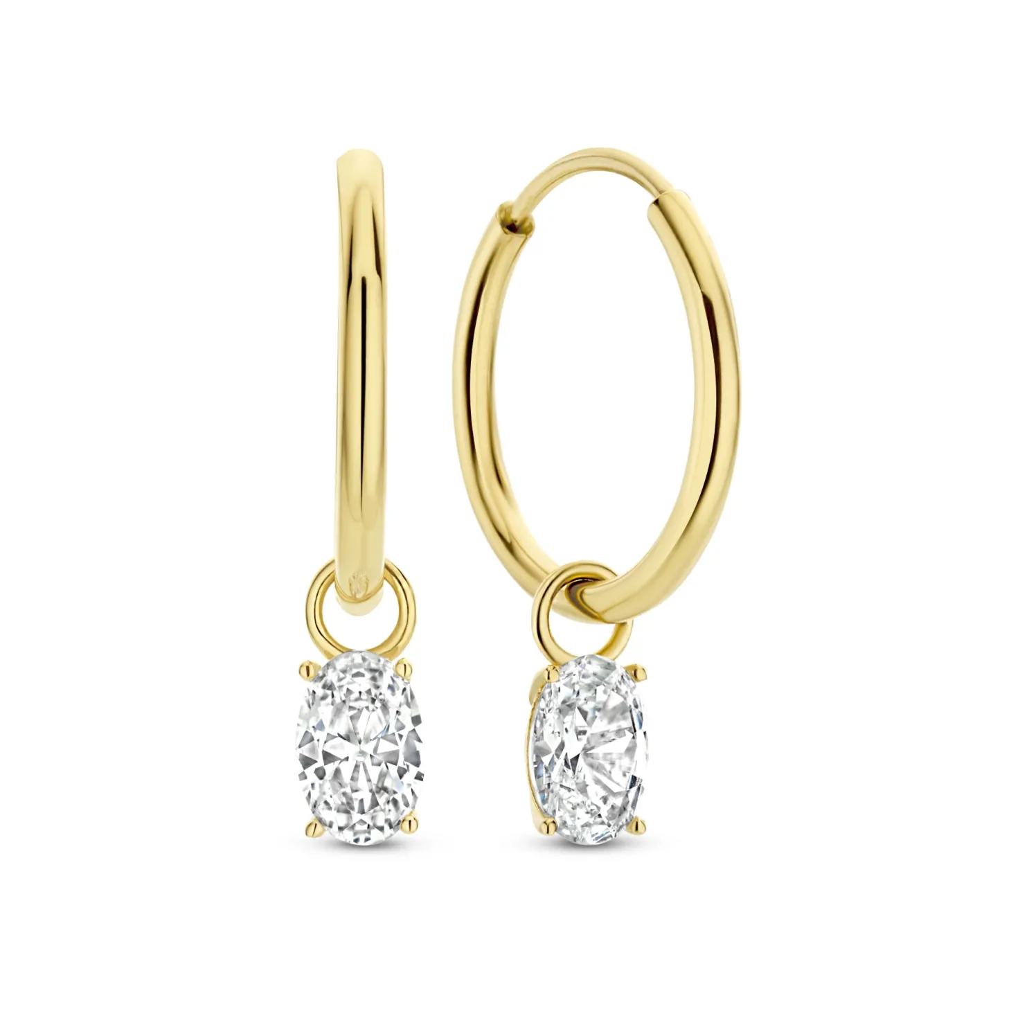 Isabel Bernard Baguette Genevieve 14 karaat gouden creolen met witte zirkonia steen Sale