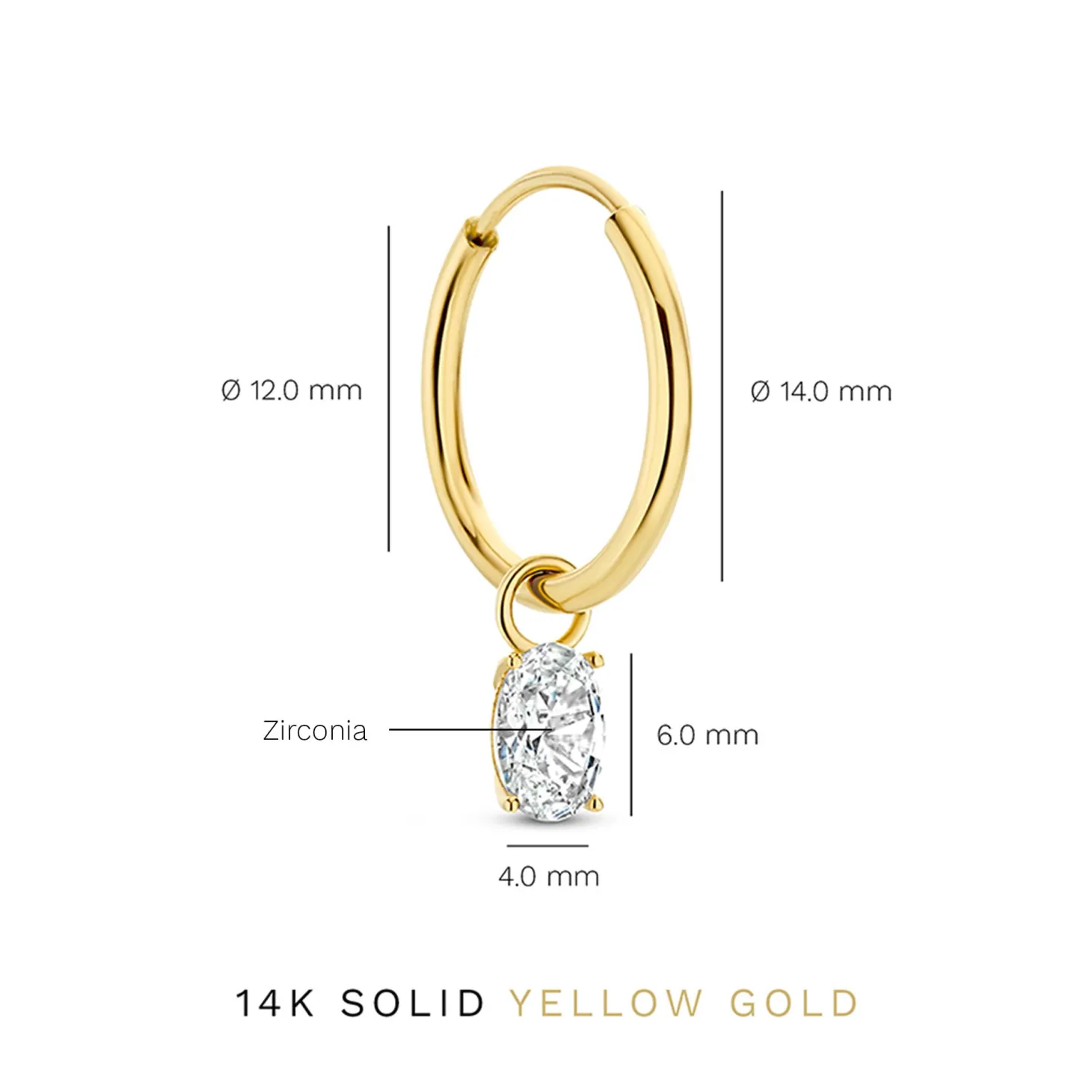 Isabel Bernard Baguette Genevieve 14 karaat gouden creolen met witte zirkonia steen Sale