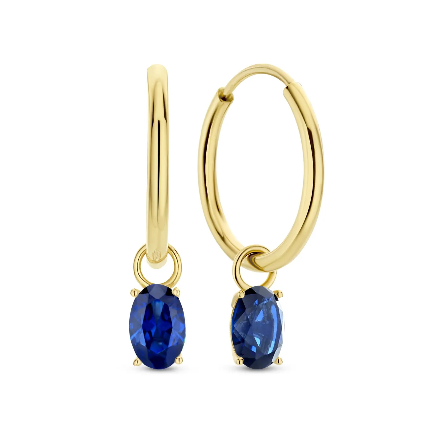 Isabel Bernard Baguette Nila 14 karaat gouden creolen met blauwe zirkonia steen Clearance