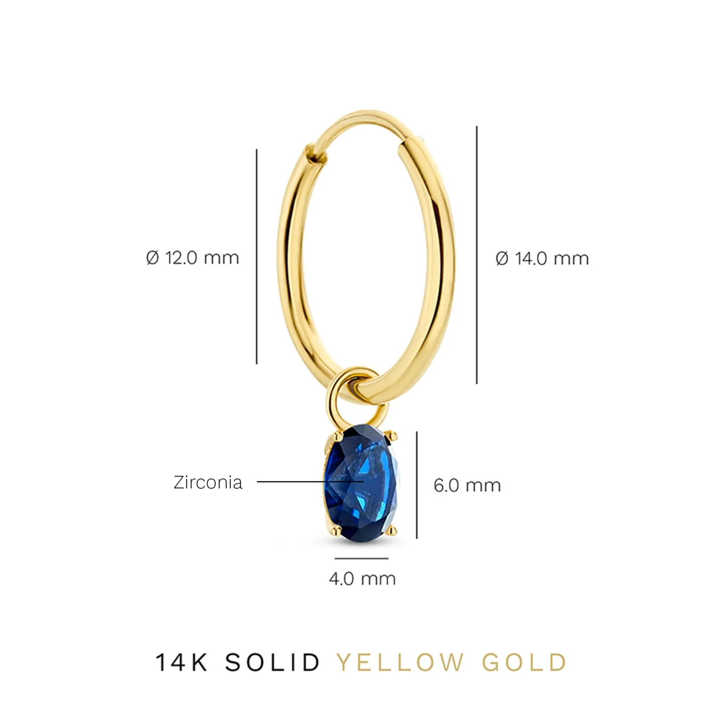 Isabel Bernard Baguette Nila 14 karaat gouden creolen met blauwe zirkonia steen Clearance
