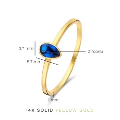 Isabel Bernard Baguette Nila 14 karaat gouden ring met blauwe zirkonia steen Shop