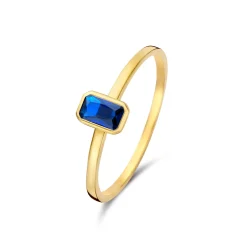 Isabel Bernard Baguette Nila 14 karaat gouden ring met blauwe zirkonia steen Best