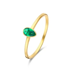 Isabel Bernard Baguette Olivia 14 karaat gouden ring met groene zirkonia steen Fashion