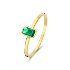 Isabel Bernard Baguette Olivia 14 karaat gouden ring met groene zirkonia steen Clearance