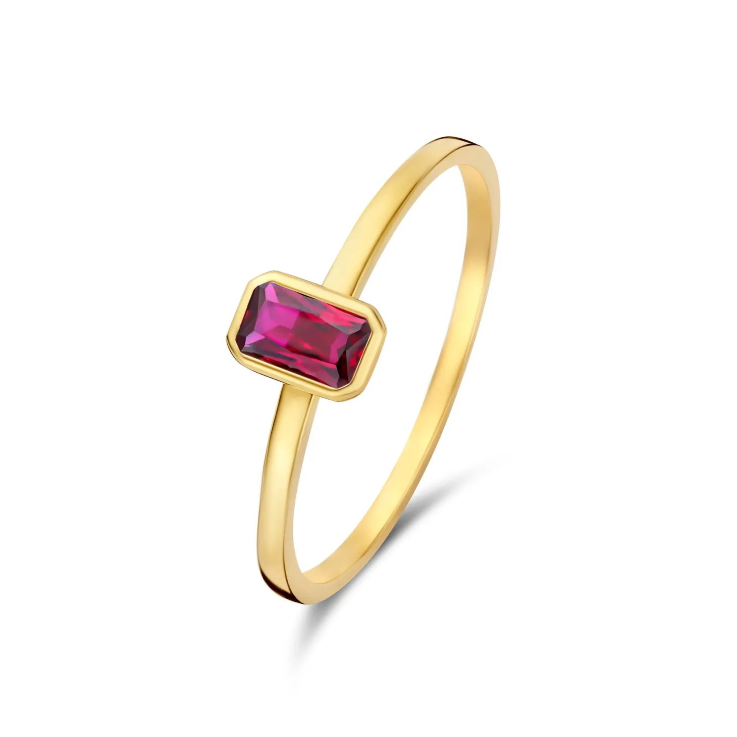 Isabel Bernard Baguette Roux 14 karaat gouden ring met rode zirkonia steen Flash Sale