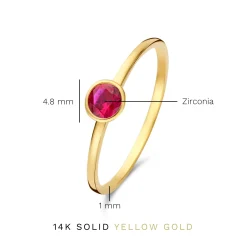 Isabel Bernard Baguette Roux 14 karaat gouden ring met rode zirkonia steen Online