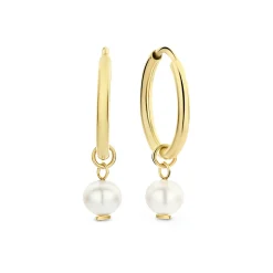 Isabel Bernard Belleville Luna 14 karaat gouden creolen met zoetwaterparel Outlet