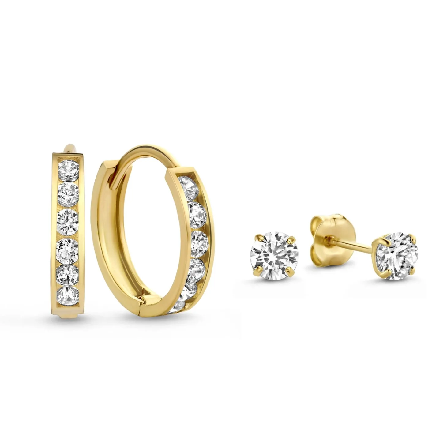 Isabel Bernard Cadeau d'Isabel 14 karaat gouden oorbellen set met zirkonia steentjes Flash Sale