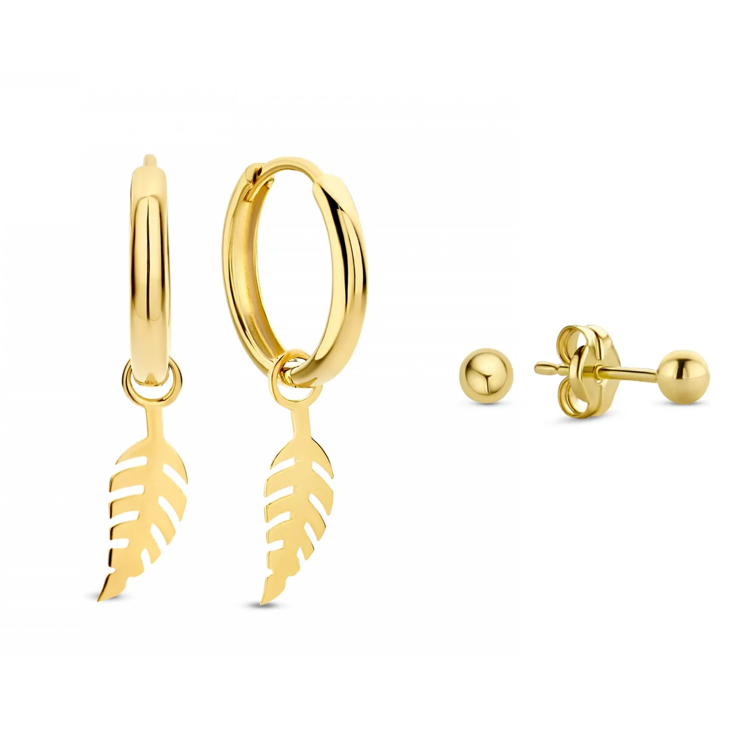 Isabel Bernard Cadeau d'Isabel 14 karaat gouden oorbellen set met veertje Shop