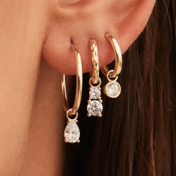 Isabel Bernard Cadeau d'Isabel 14 karaat gouden vierdelige oorbedel set met zirkonia steentjes | zonder creolen Cheap