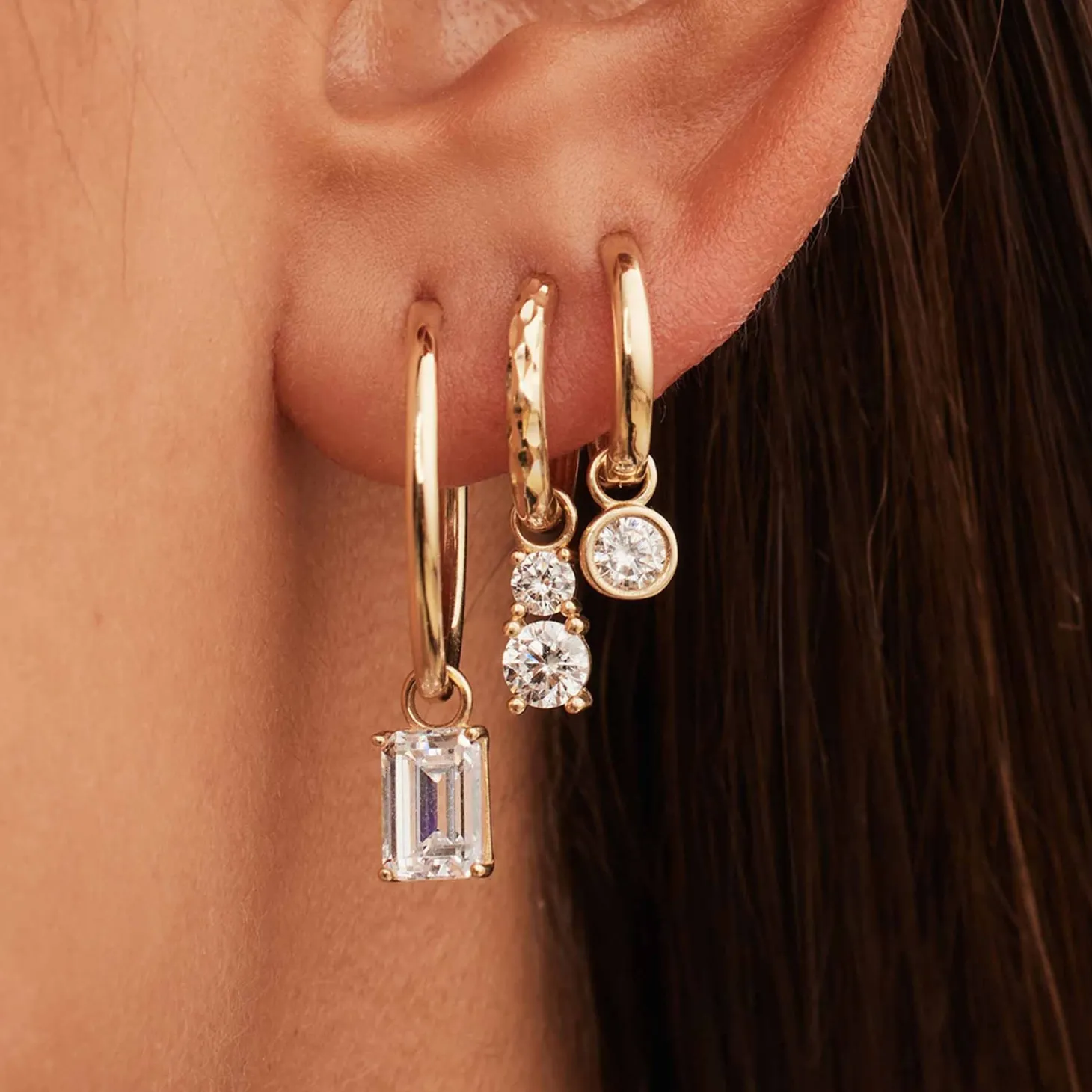 Isabel Bernard Cadeau d'Isabel 14 karaat gouden vierdelige oorbedel set met zirkonia steentjes | zonder creolen Cheap