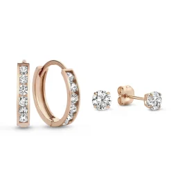 Isabel Bernard Cadeau d'Isabel 14 karaat rosé gouden oorbellen set met zirkonia steentjes Clearance