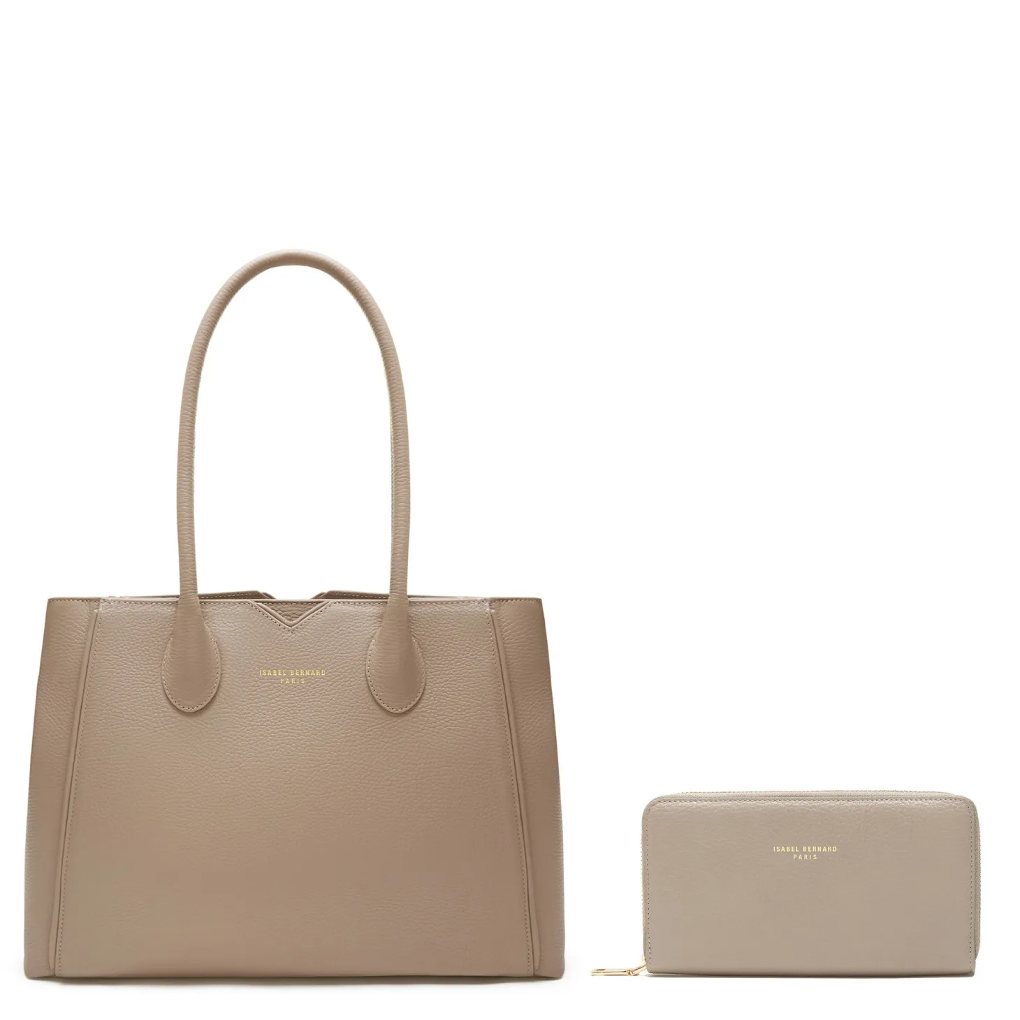Isabel Bernard Cadeau d'Isabel taupe leren handtas en portemonnee giftset Best Sale