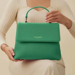 Isabel Bernard Femme Forte Gisel groene leren handtas van kalfsleer Discount