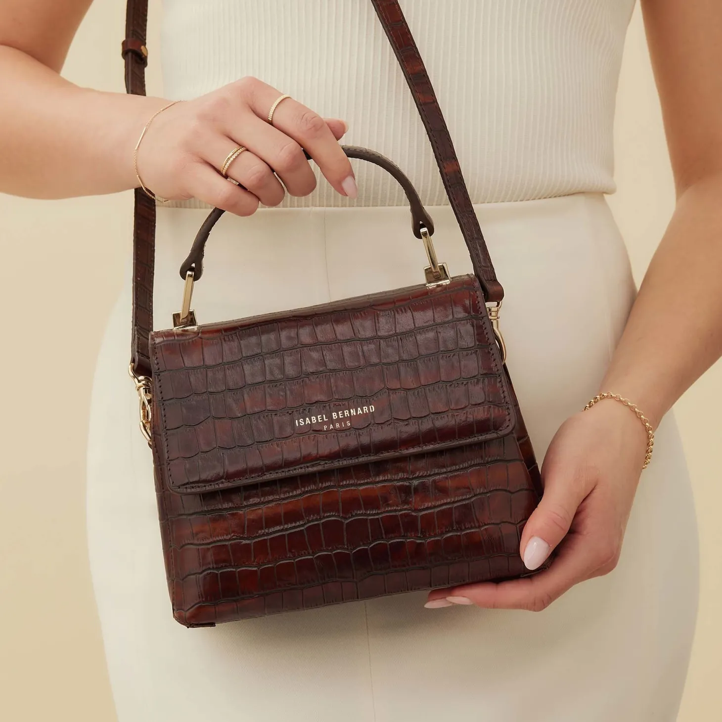Isabel Bernard Femme Forte Heline croco bruine leren handtas van kalfsleer Fashion