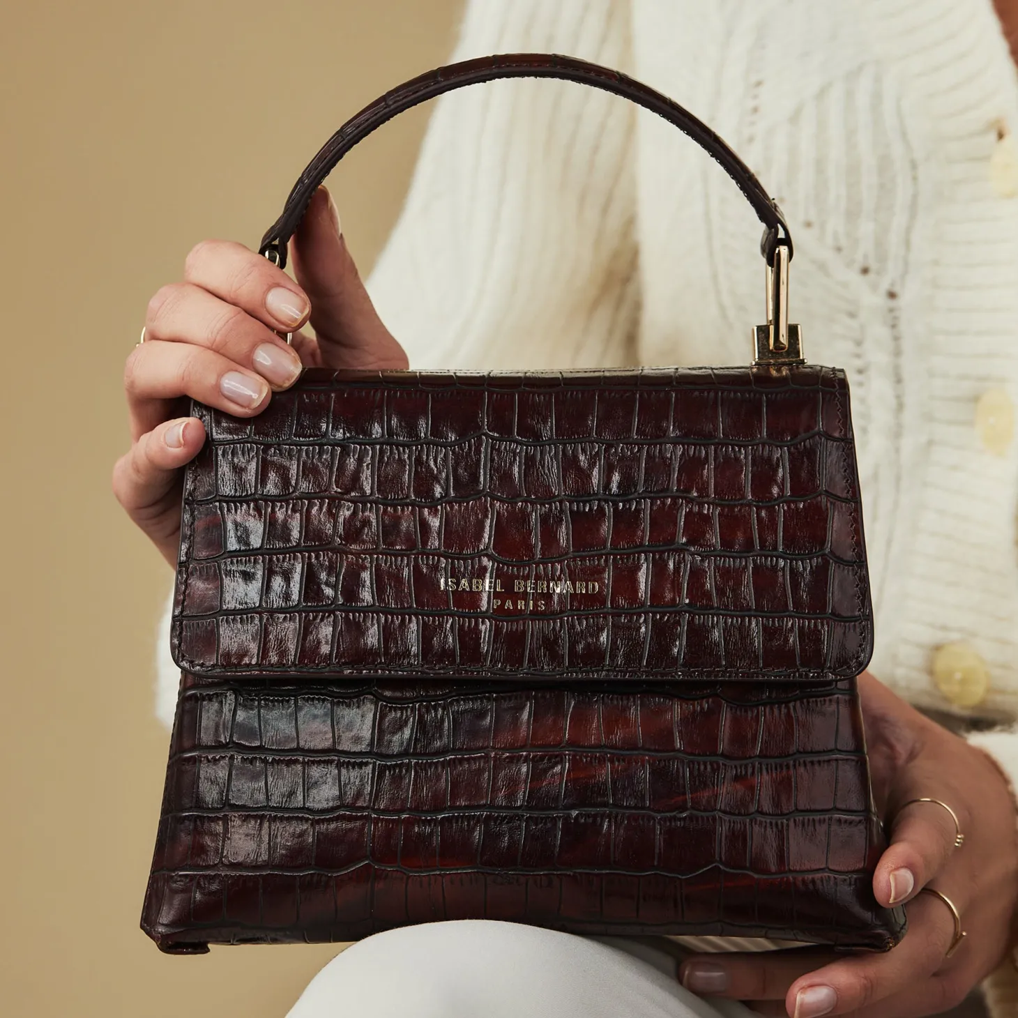 Isabel Bernard Femme Forte Heline croco bruine leren handtas van kalfsleer Fashion