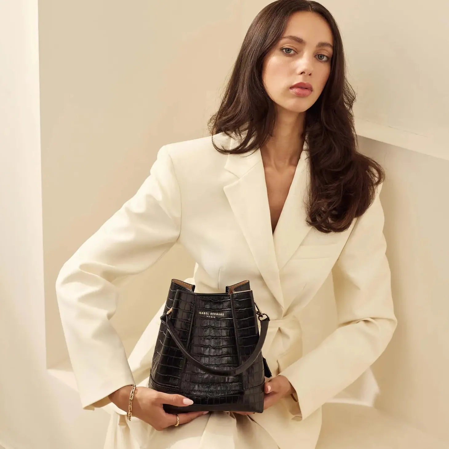 Isabel Bernard Femme Forte Minette croco zwarte leren handtas van kalfsleer Flash Sale