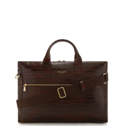 Isabel Bernard Honoré Anique croco bruine leren handtas van kalfsleer met 16.4 inch laptopvak Cheap