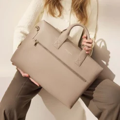 Isabel Bernard Honoré Anique taupe leren handtas van kalfsleer met 16.4 inch laptopvak Best Sale