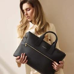 Isabel Bernard Honoré Anique zwarte leren handtas van kalfsleer met 16.4 inch laptopvak Flash Sale
