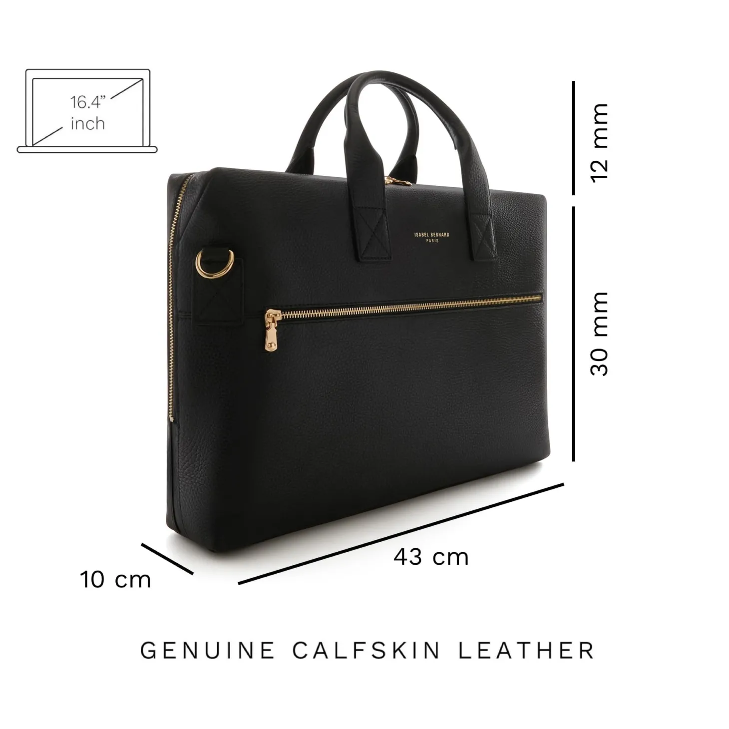 Isabel Bernard Honoré Anique zwarte leren handtas van kalfsleer met 16.4 inch laptopvak Flash Sale