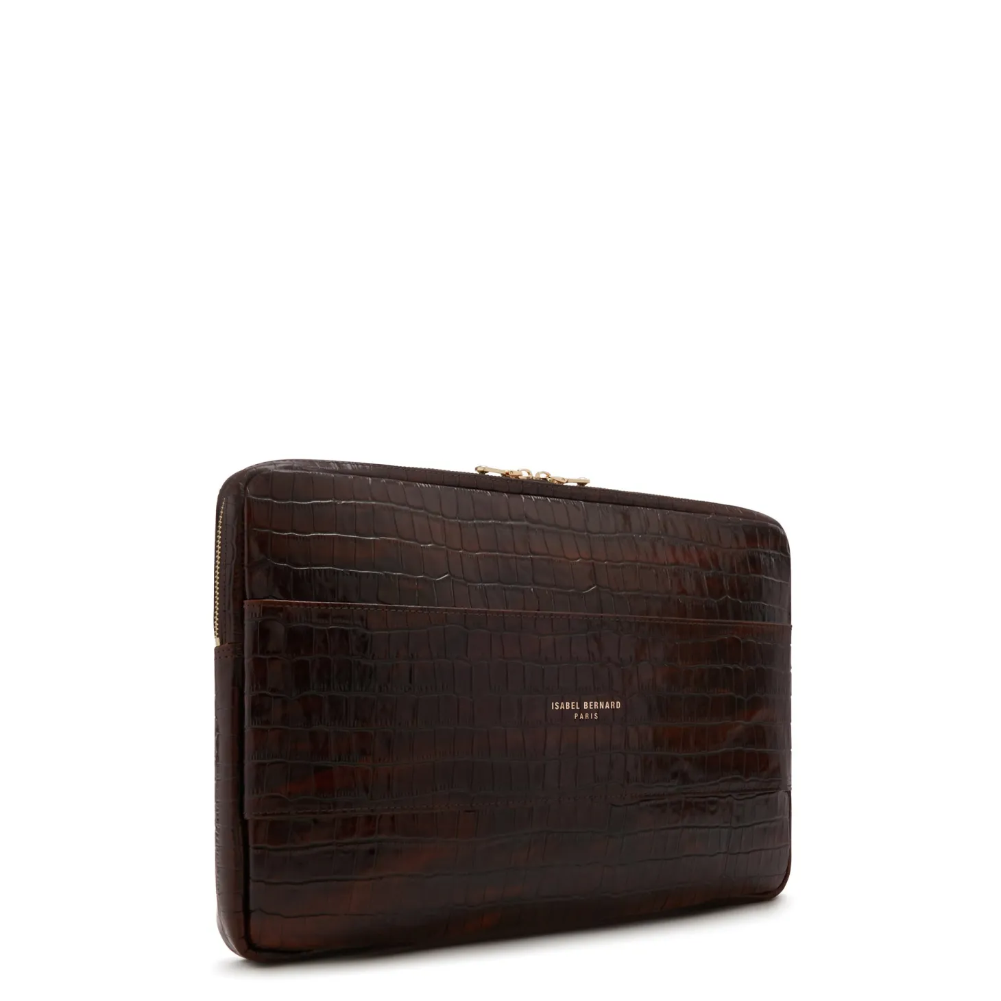 Isabel Bernard Honoré Caress croco bruine leren laptop hoes van kalfsleer New