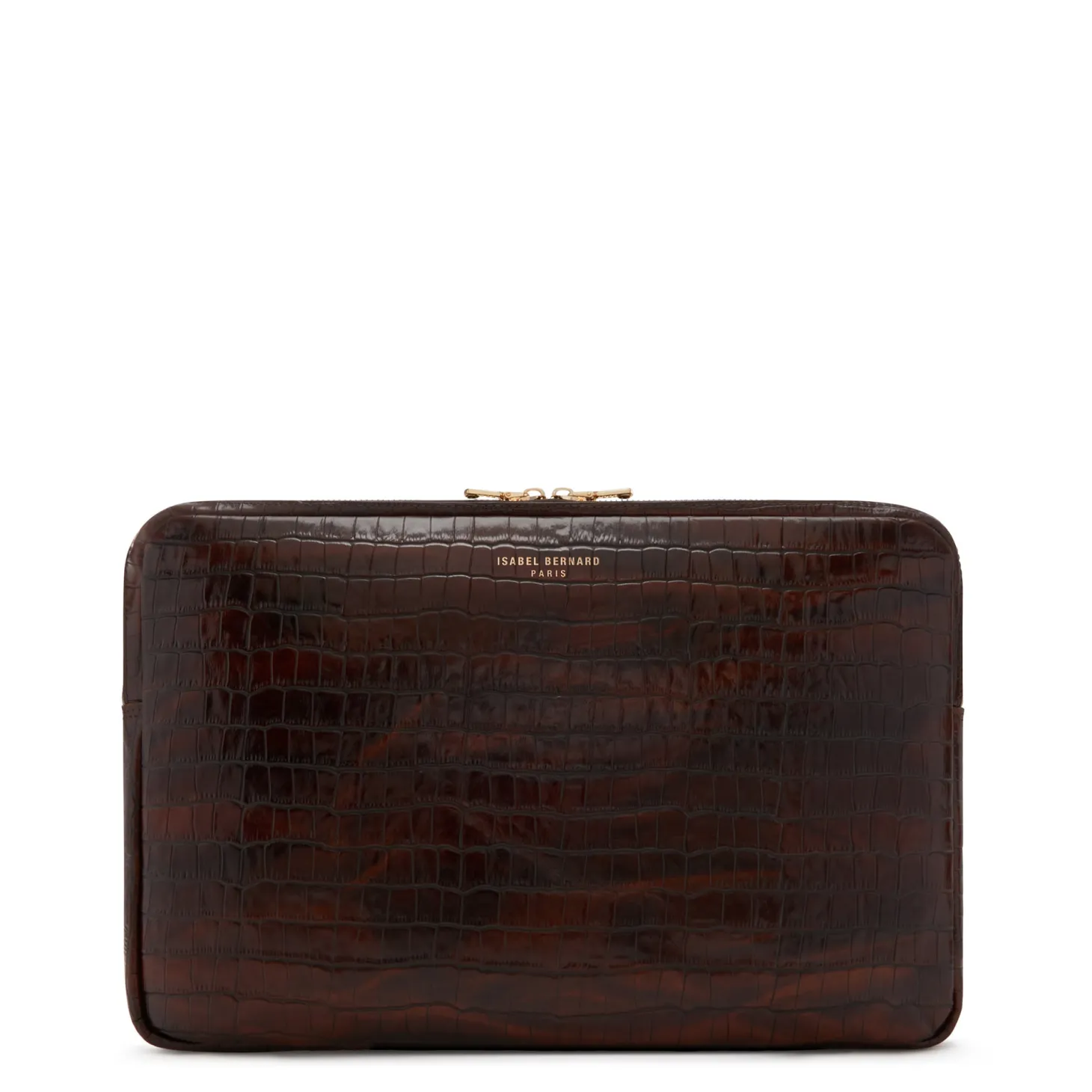 Isabel Bernard Honoré Caress croco bruine leren laptop hoes van kalfsleer New