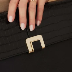 Isabel Bernard Honoré Clara croco zwarte leren laptop hoes van kalfsleer met schouderriem Clearance