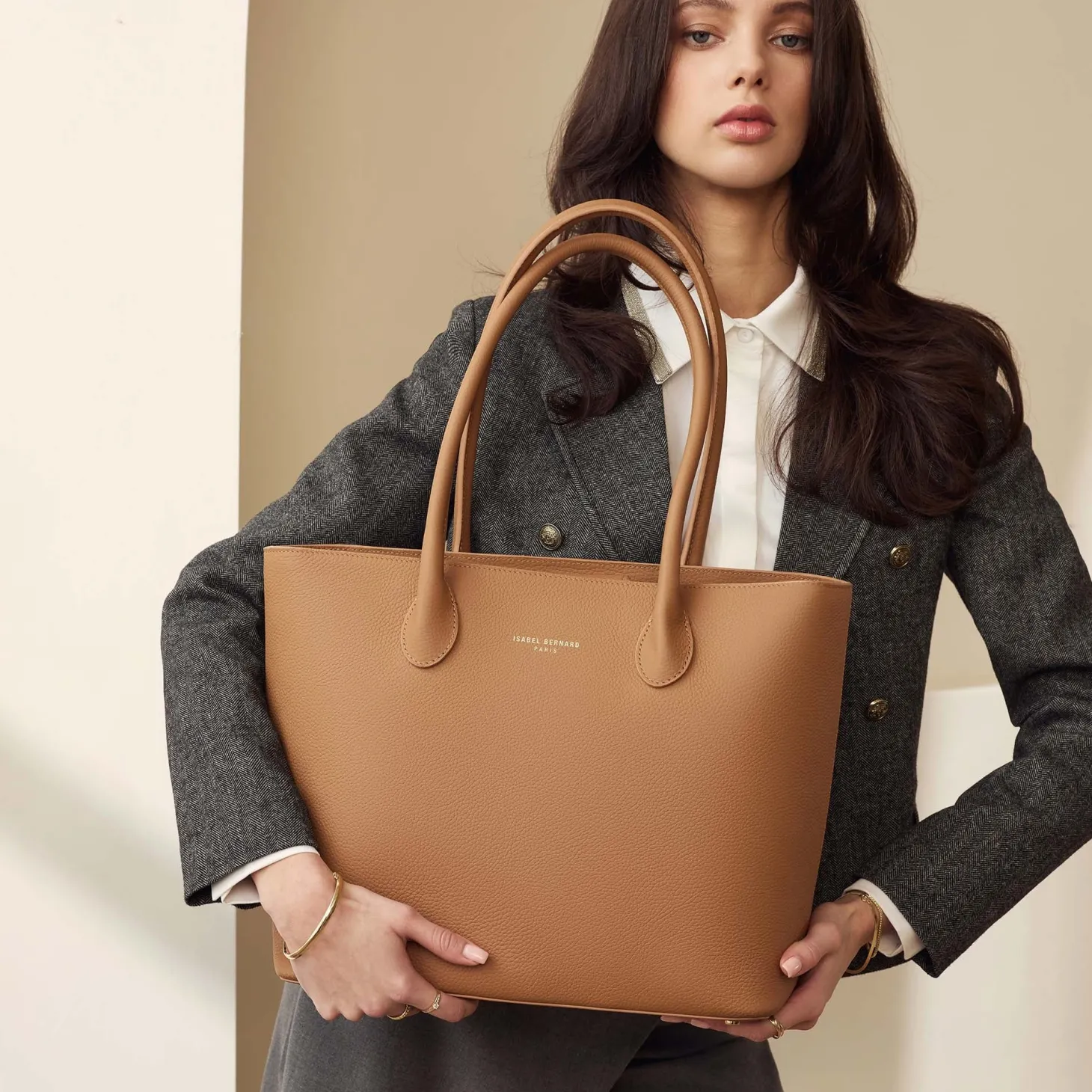 Isabel Bernard Honoré Lysanne camel leren shopper van kalfsleer Best