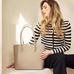 Isabel Bernard Honoré Lysanne taupe leren shopper van kalfsleer Outlet