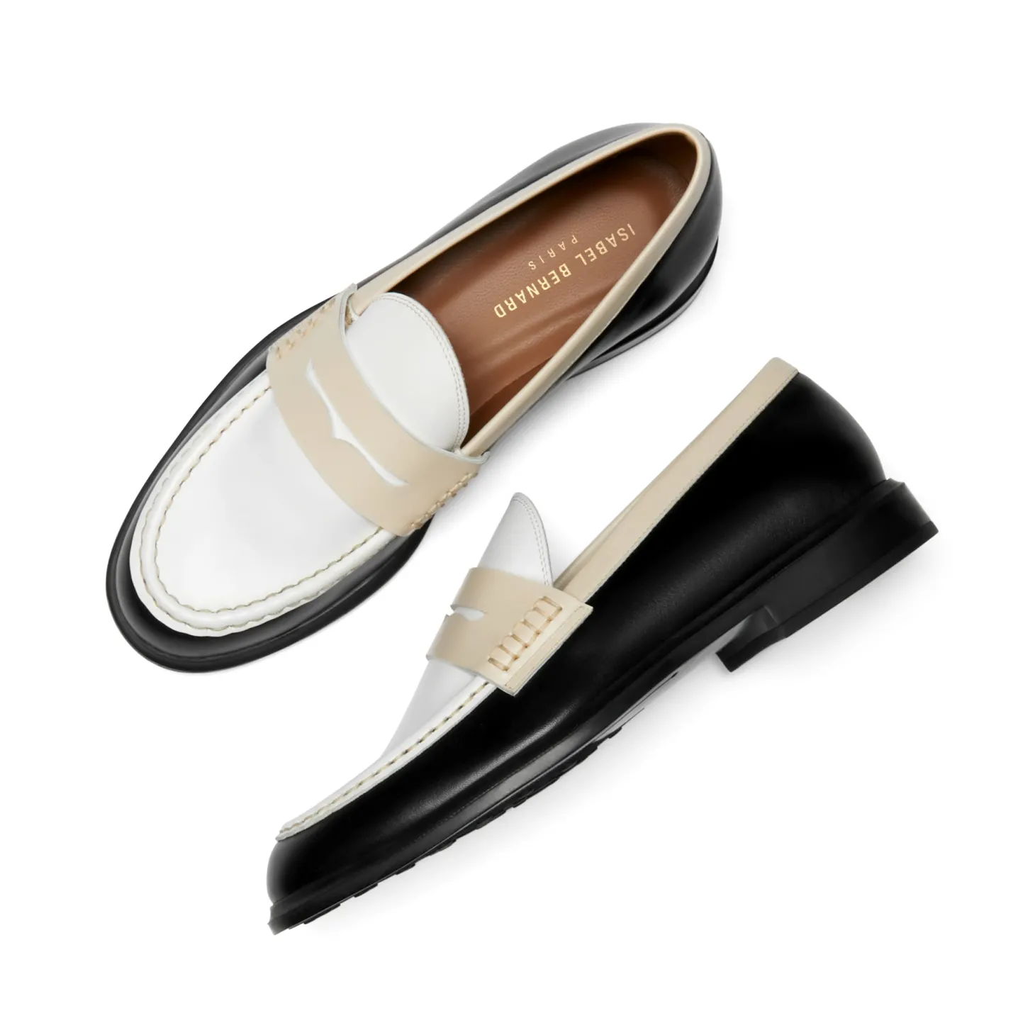Isabel Bernard Vendôme Blandine zwart en wit leren loafers van kalfsleer met witte details Best Sale