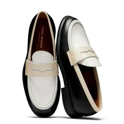 Isabel Bernard Vendôme Blandine zwart en wit leren loafers van kalfsleer met witte details Best Sale