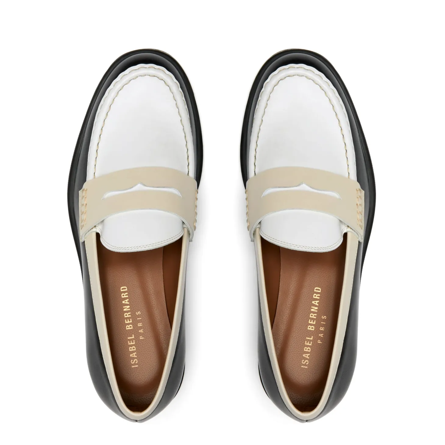 Isabel Bernard Vendôme Blandine zwart en wit leren loafers van kalfsleer met witte details Best Sale
